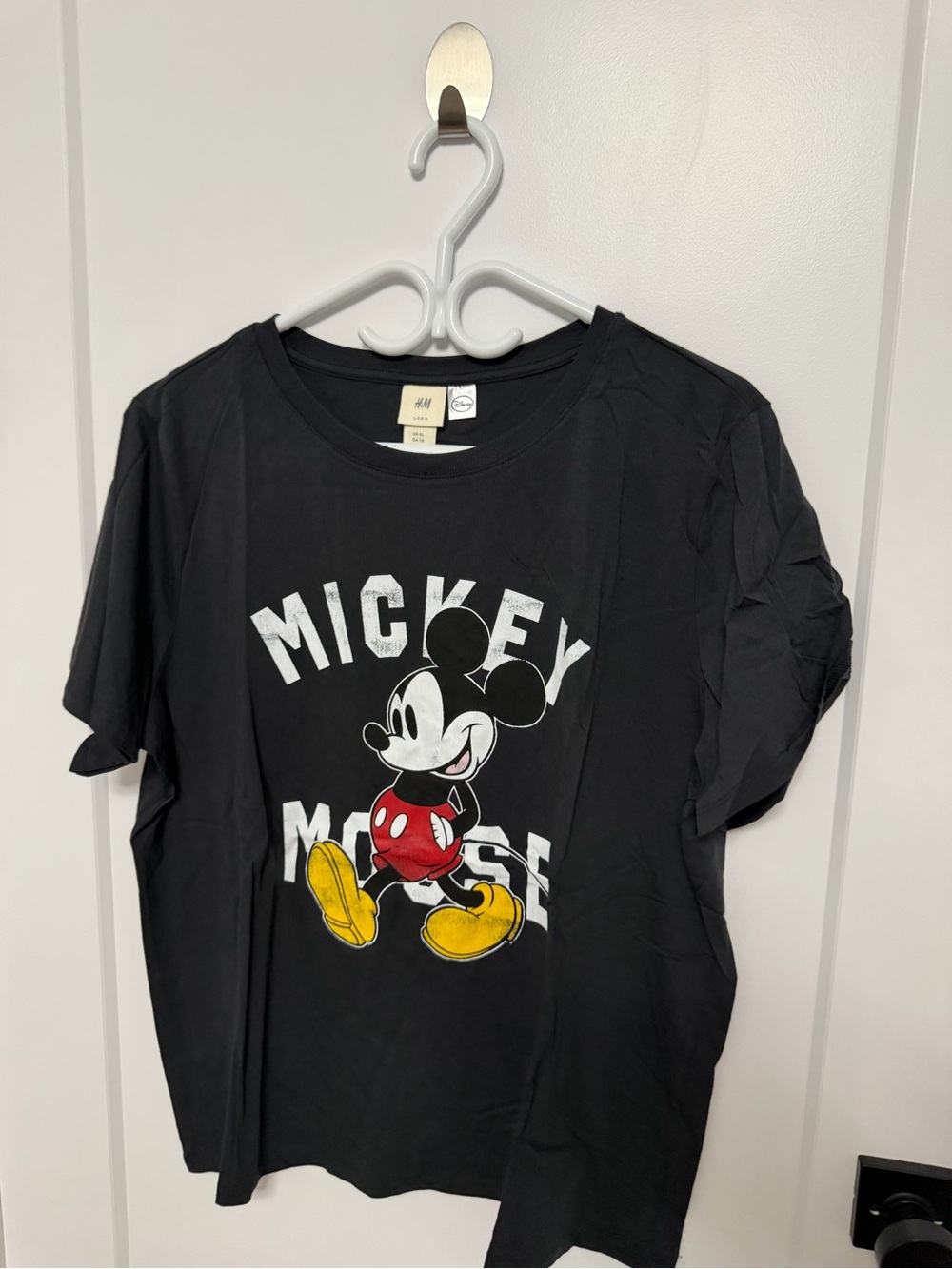 H&M Black Mickey Mouse Graphic Tee with Red & Yellow Accents